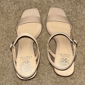 Womens nude block heel with strap.